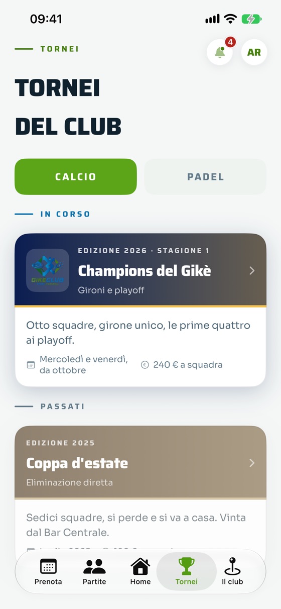 App GIKÈ CLUB: i tornei del club